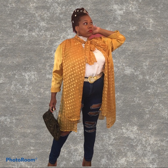 Sold! Yellow/Gold Jacket w/Built-in Tie/Scarf - Picture 13 of 16